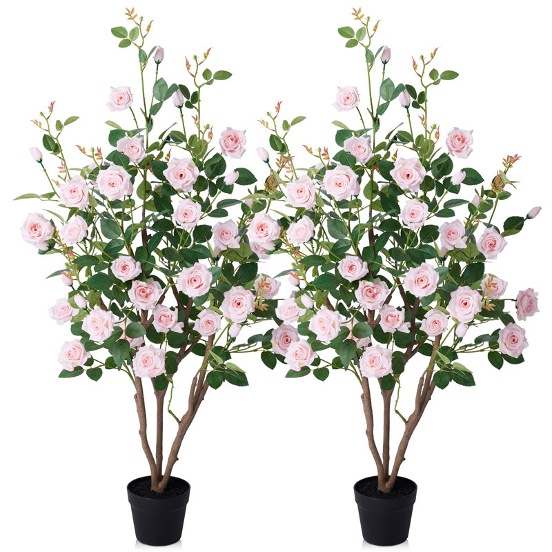 Rosier artificiel en pot de qualité supérieure Ashwell, Rose, 48 po x 28 po