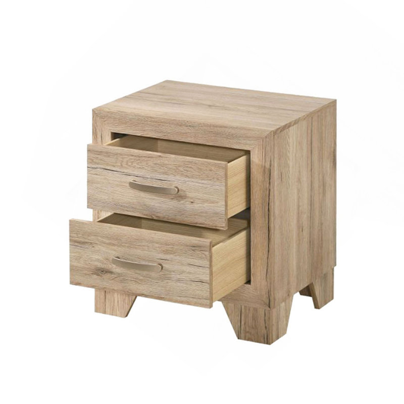 Table de chevet d'apparence naturelle - 2 tiroirs spacieux avec glissières d'extension et poignée en métal attrayante