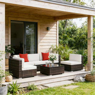Ensemble de conversation moderne pour l'extérieur, ensemble de meubles de patio 6 pièces, ensemble de canapé modulaire d'extérieur