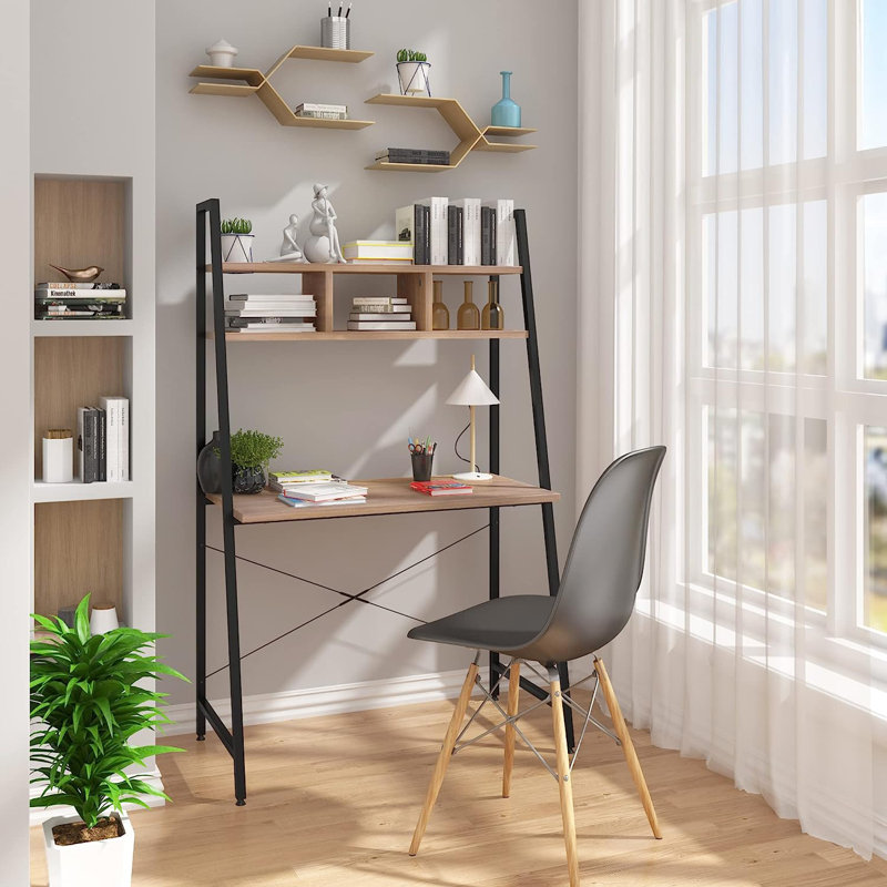 Metal Base Writing Desk, Brown