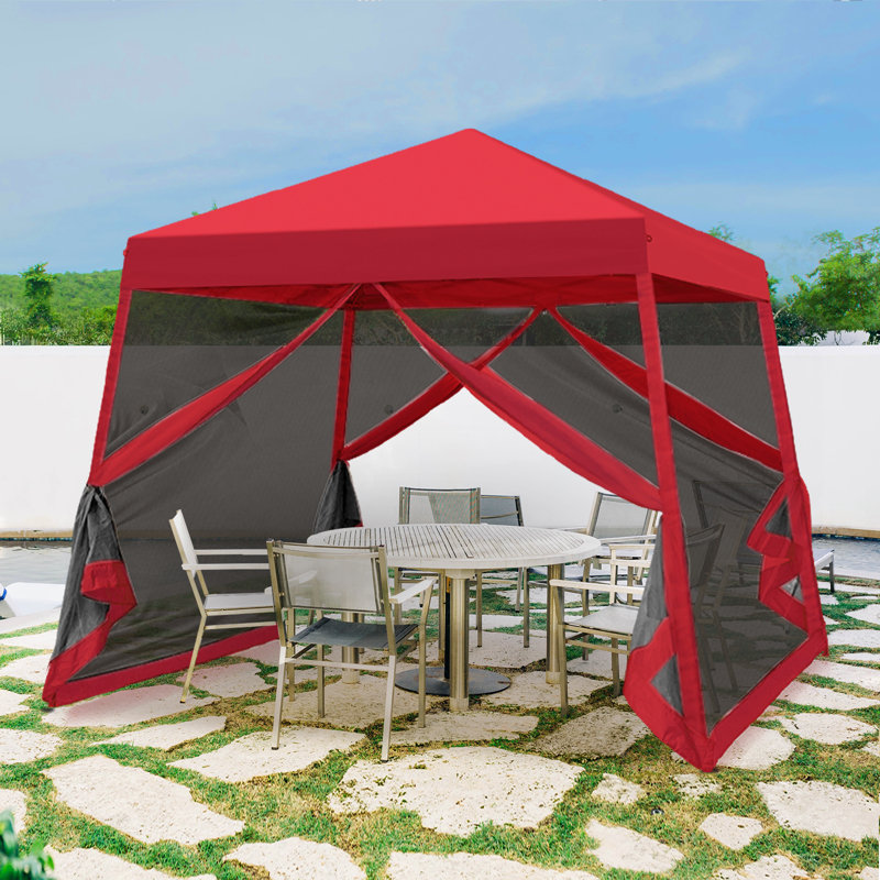 Red 10' x 10' Steel Pop-Up Canopy Tent with Mosquito Netting