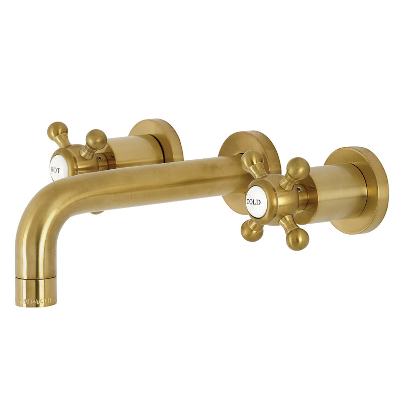 Brushed Brass Wall Mount Bathroom Faucet with Dual Handles