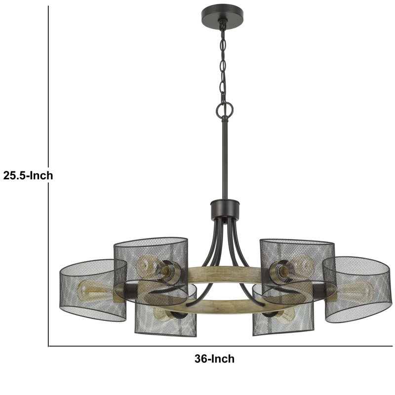 6 - Light Wood Wagon Wheel Chandelier