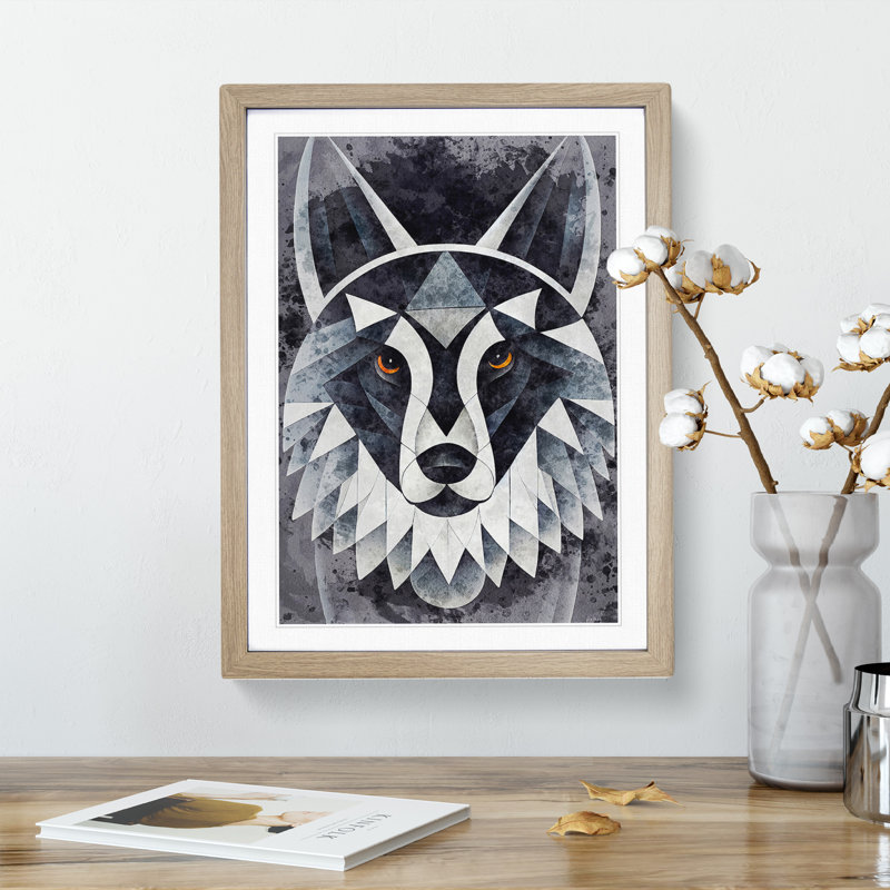 Abstract Watercolour Wolf No.2 - Single Picture Frame Print, 64cm H x 46cm W x 2cm D, Oak Framed