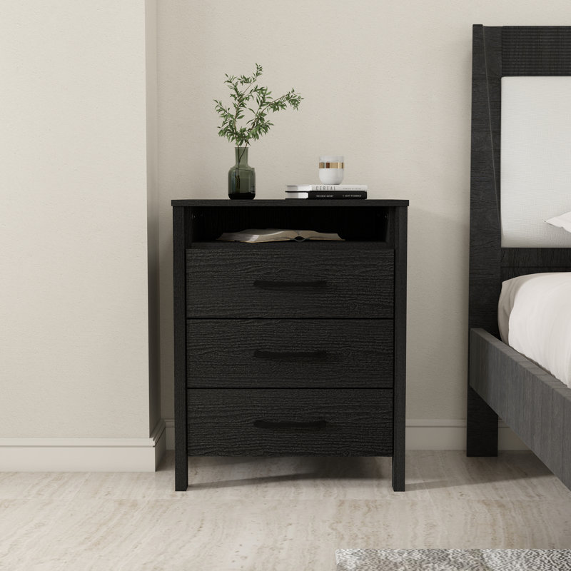 Allysyn Modern 26.1" H 3-Drawer Nightstand, Black