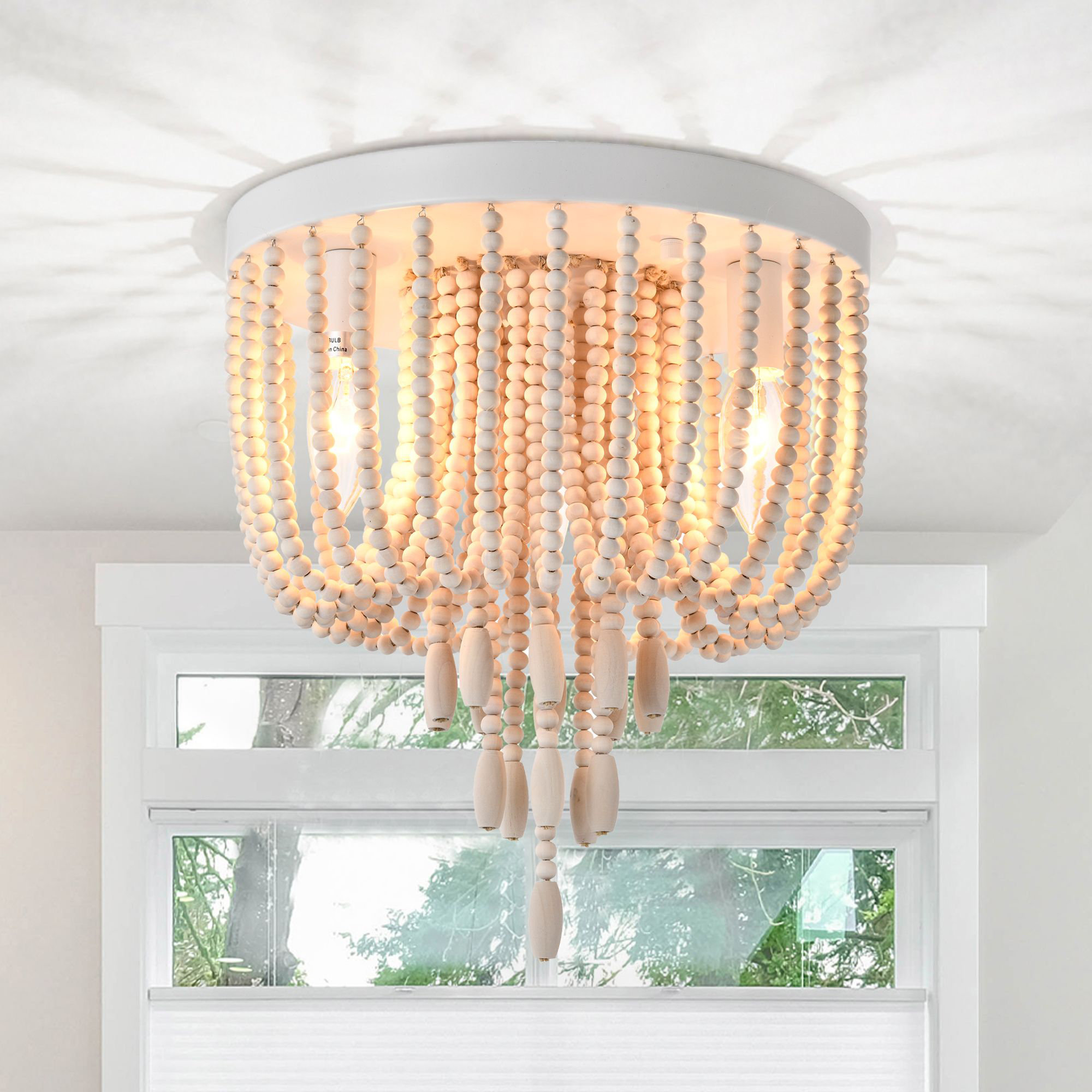 Bungalow Rose Bohemian Wooden Beads Ceiling Lights | Wayfair