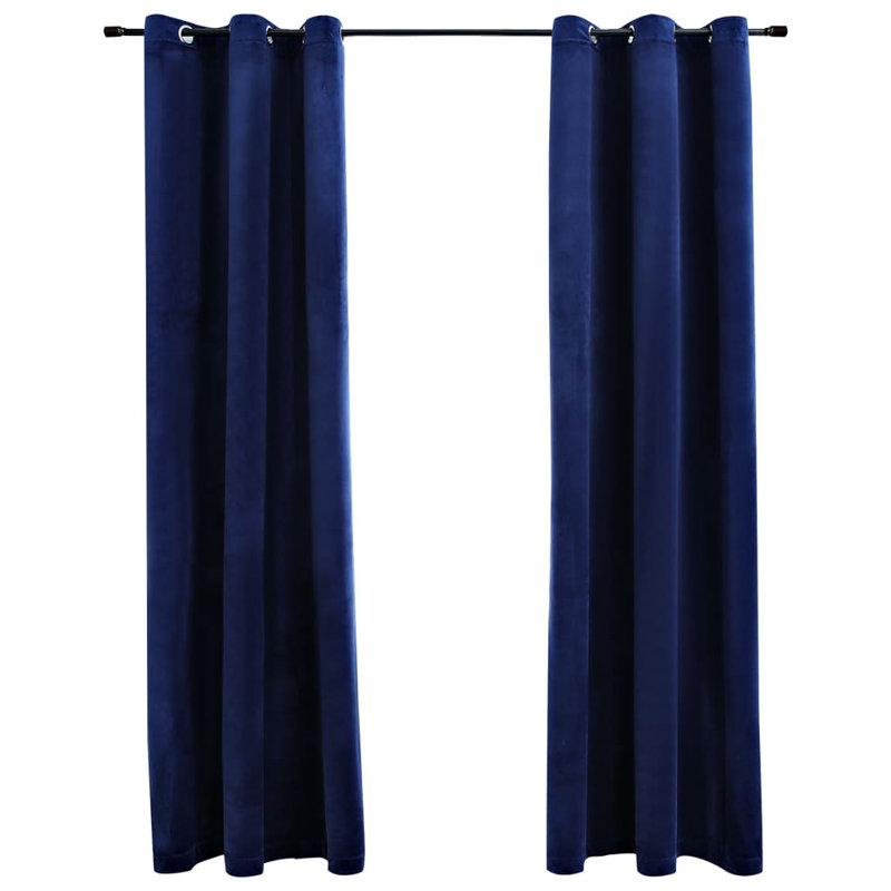 Bertello Velvet Blackout Curtains with Rings, Navy Blue, 37" W x 63" L