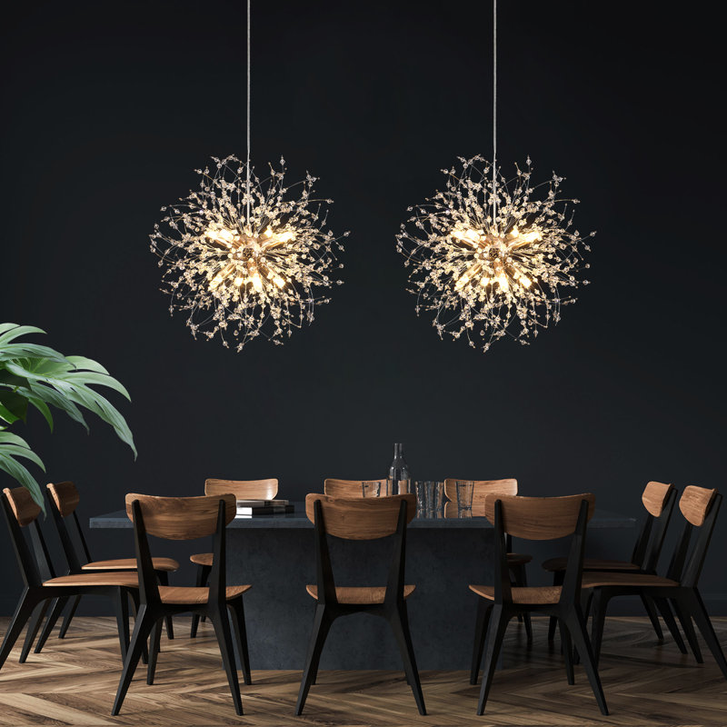 8-Light Gold Dandelion Firework Chandelier with Plug-In Cord & Switch, Dimmable, Ideal for Living Room, Dining & Entryway