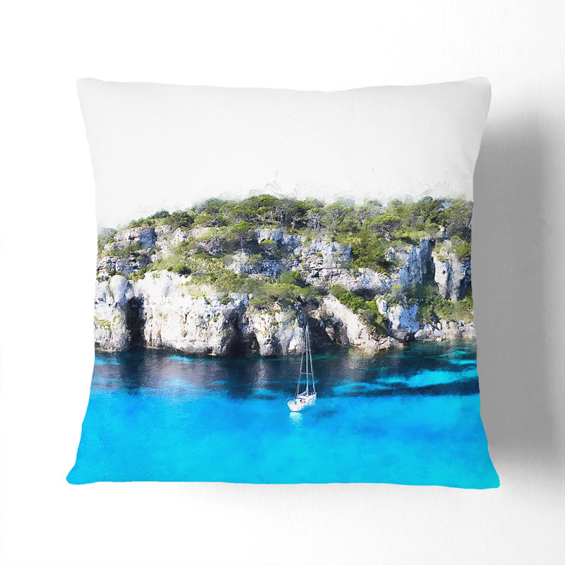 Sailing Boat in Formentera Spain Cushion with Filling, 55cm H x 55cm W x 20cm D, Stone