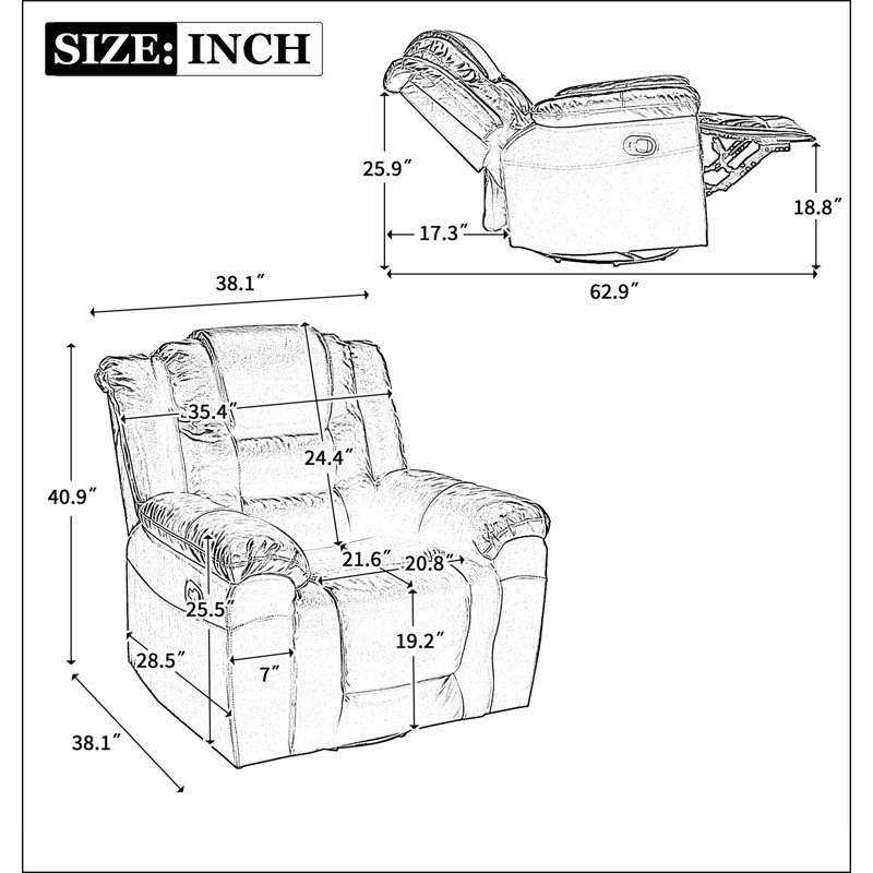 360°Swivel and Rocking Home Theatre Recliner Manual Recliner Chair with Wide Armrest, Black
