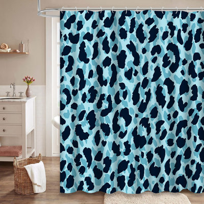 Jaguar Skin Animal Blue Abstract Fashion Black Graphic White Cat Dark Blue Shower Curtain with 12 Hooks
