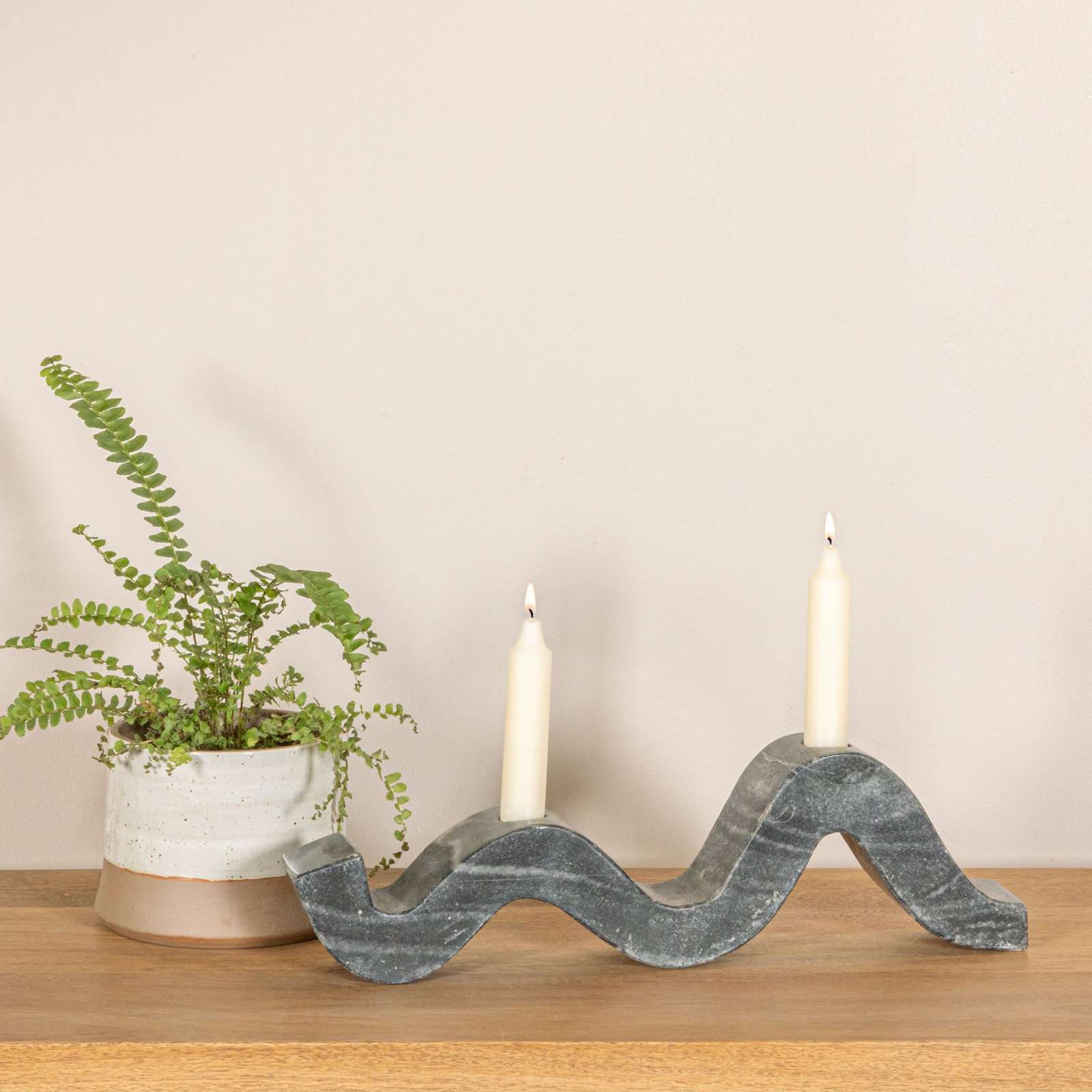 Marble Wave Double Taper Candle Holder, Black