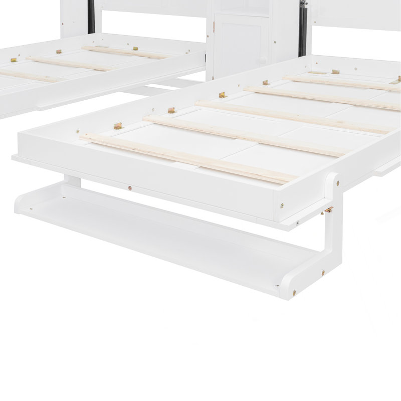 Lits simples escamotables doubles avec armoires et tablettes, Blanc