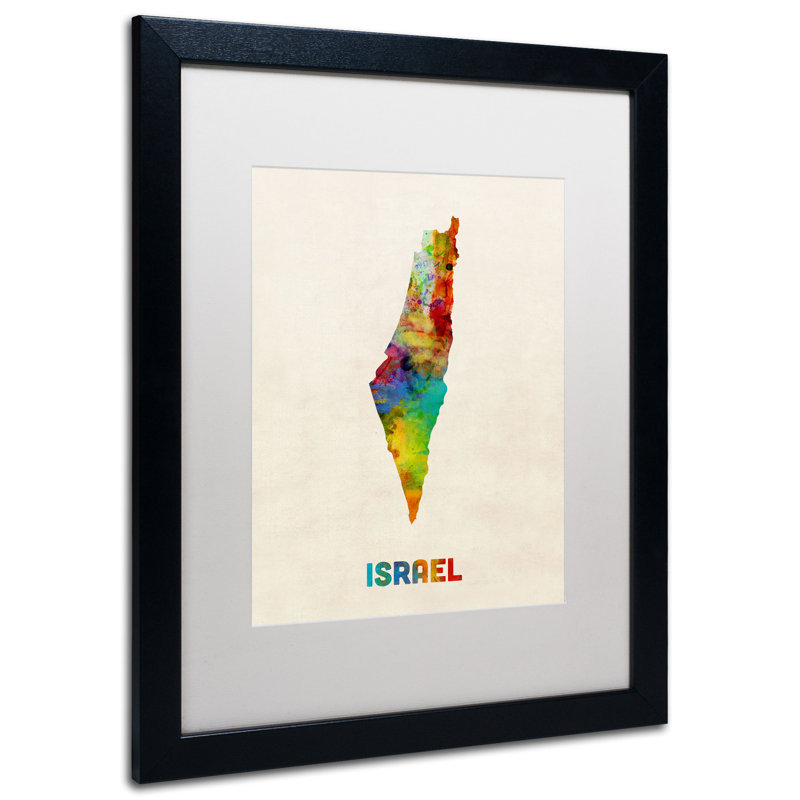 « israël aquarelle map » par michael tompsett, impression encadrée, Blanc, H 20 po x l 16 po