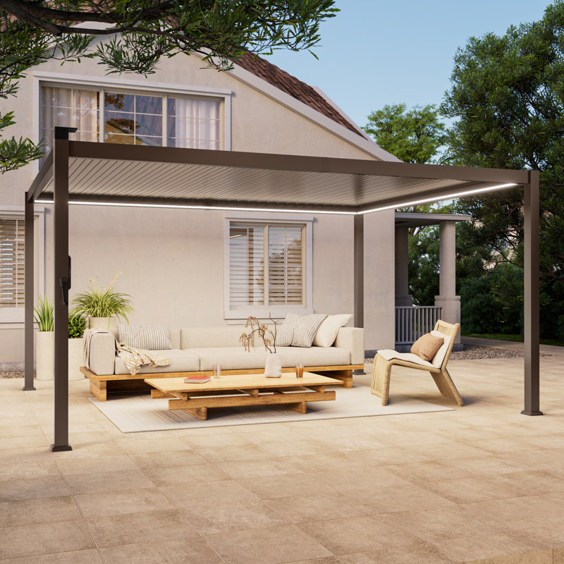 Pergola à persiennes en métal avec DEL solaire, 12 pi. x 14 pi	