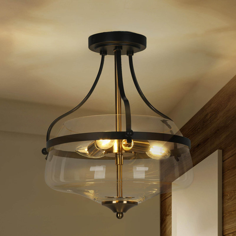Kewaunee 3 - Light 13' Glass Black Semi Flush Mount
