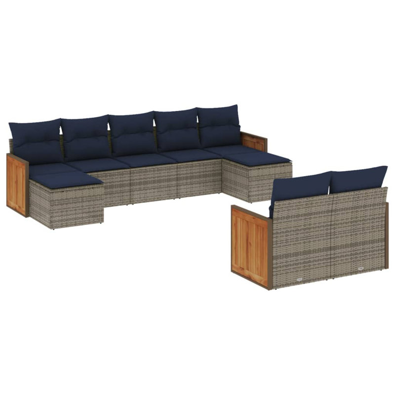 Ensemble de canapé de patio 10 pièces avec coussins en rotin de polyester noir
