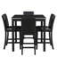 Ensemble de salle à manger 5 pièces à hauteur de comptoir, table carrée en bois avec accents de cristal et 4 tabourets en cuir de polyuréthane rembourrés, ensemble de mobilier de salle à manger noir pour la cuisine et la salle à manger