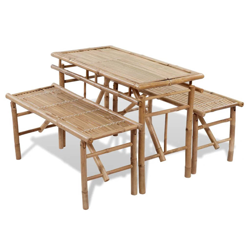 Tott And Eling 4 - Person Bamboo Wood Patio Dining Set with Rectangular Table