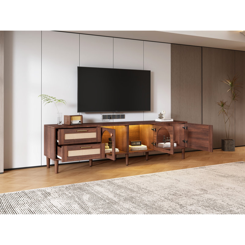 80'' Tv Compatible Cabinet, Construction, Tempered Glass Door And Concealed Storage For Living Room, Bedroom, Home Theatre Ample Storage, Construction