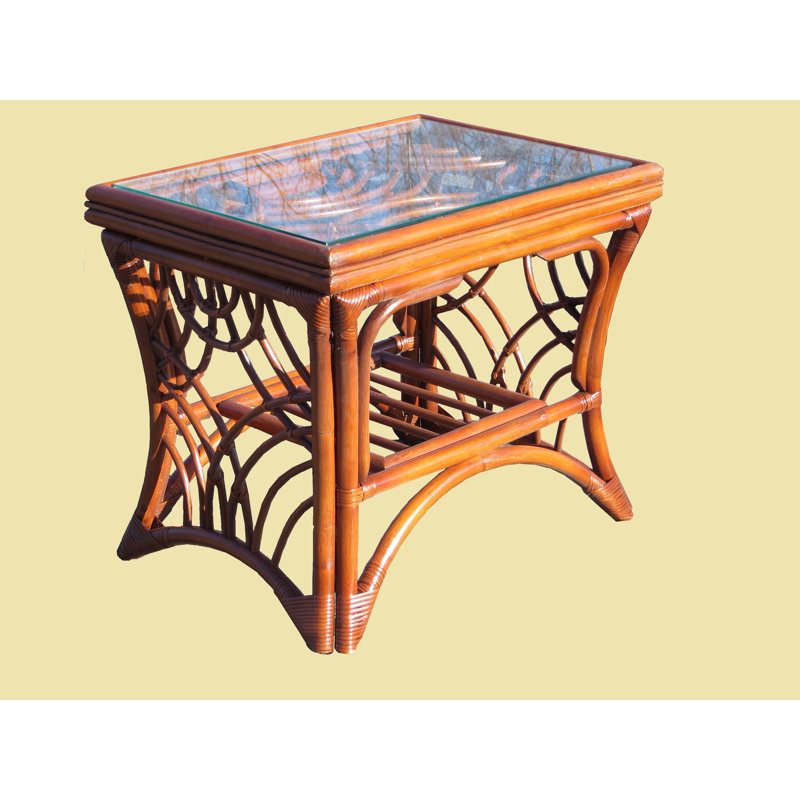 Rainey Glass Top End Table Set, Brown, Clemens Noir Red