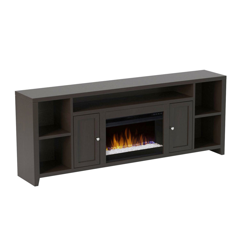 Console de foyer électrique Urban Loft 84 po, brun, jusqu'à 95 po, 5 étagères, flamme automatique, température, luminosité, effet et superbe unité 84 po, 2 portes, tablettes, luminosité réglable