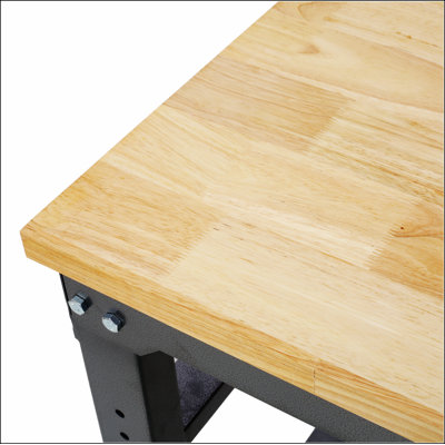 Workbench - 35" Wide Rolling Workbenches for Garage - Adjustable Height, Workshop Tool Bench, Metal with rubber Wood Top ,Black Hammertone leg