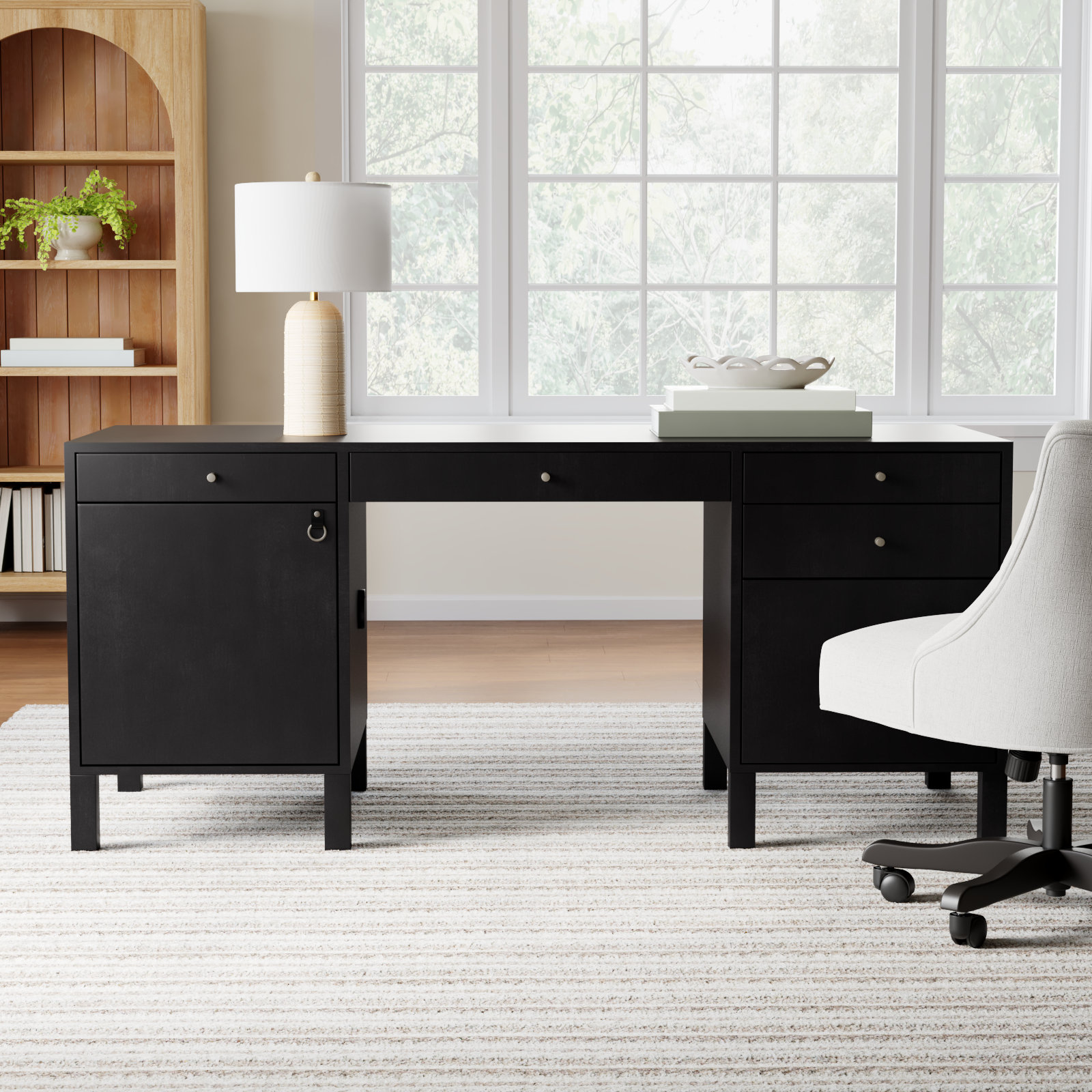 Kenzie Executive Desk, Black Wash Poplar