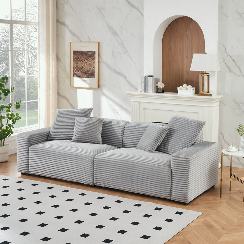 Causeuse en velours côtelé avec 4 coussins décoratifs et coussin moelleux, Gris
