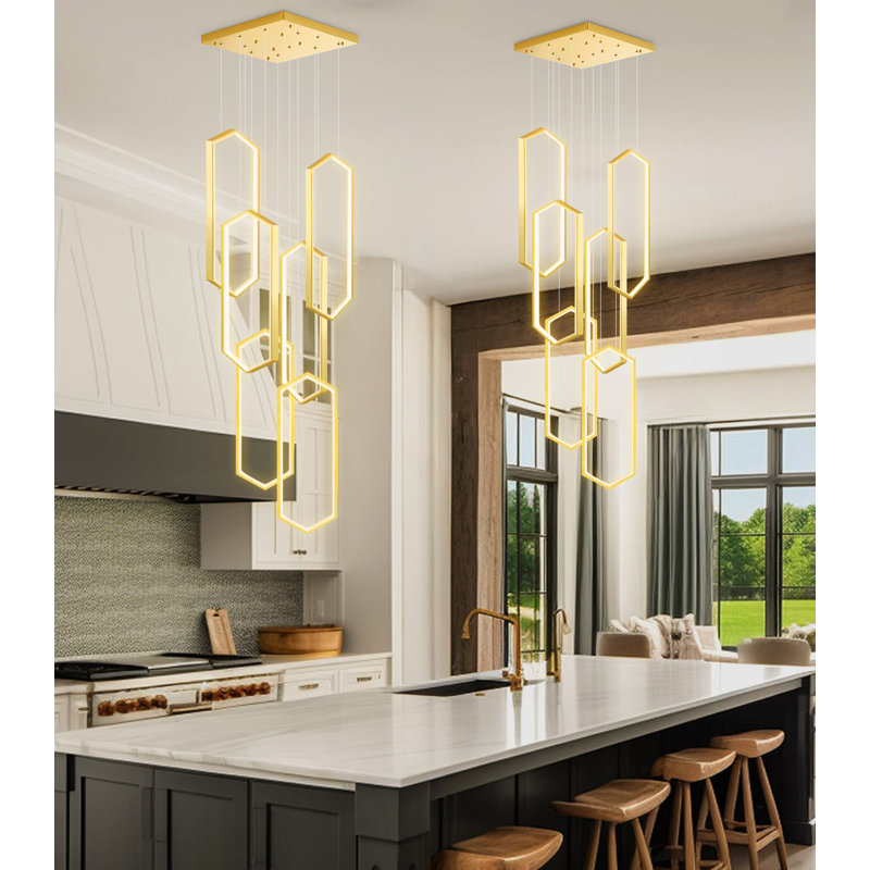 Lustre linéaire à intensité variable 6 lumières Glam, Doré