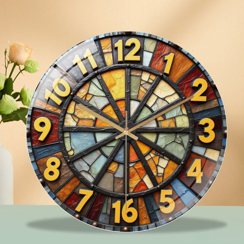 Horloge murale vitrail, art décoratif 12 po
