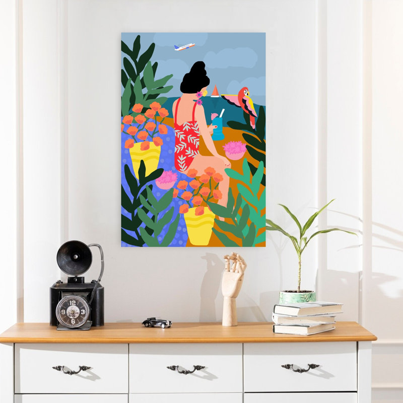 Art mural abstrait contemporain vacances tropicales, H 24 po x l 16 po