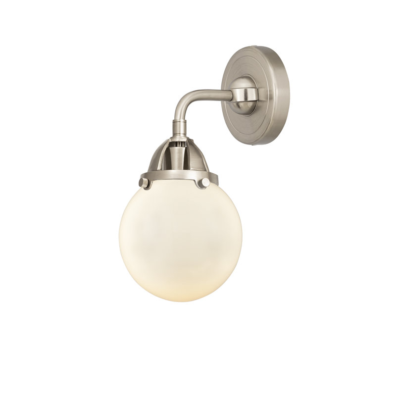 Shauna Armed Sconce, Matte White, Incandescent, Brushed Satin Nickel