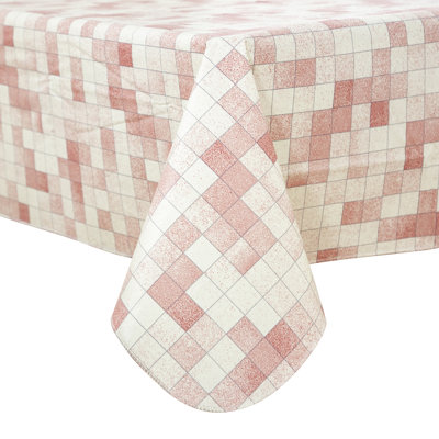 Nappe rectangulaire imperméable en vinyle à carreaux avec envers en flanelle, 152 x 213 cm, rose beige rétro