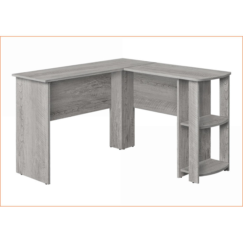 Bureaux, coin en L contemporain moderne avec tablettes de rangement, L 48 po | Gris | Panneau de particules, Gris