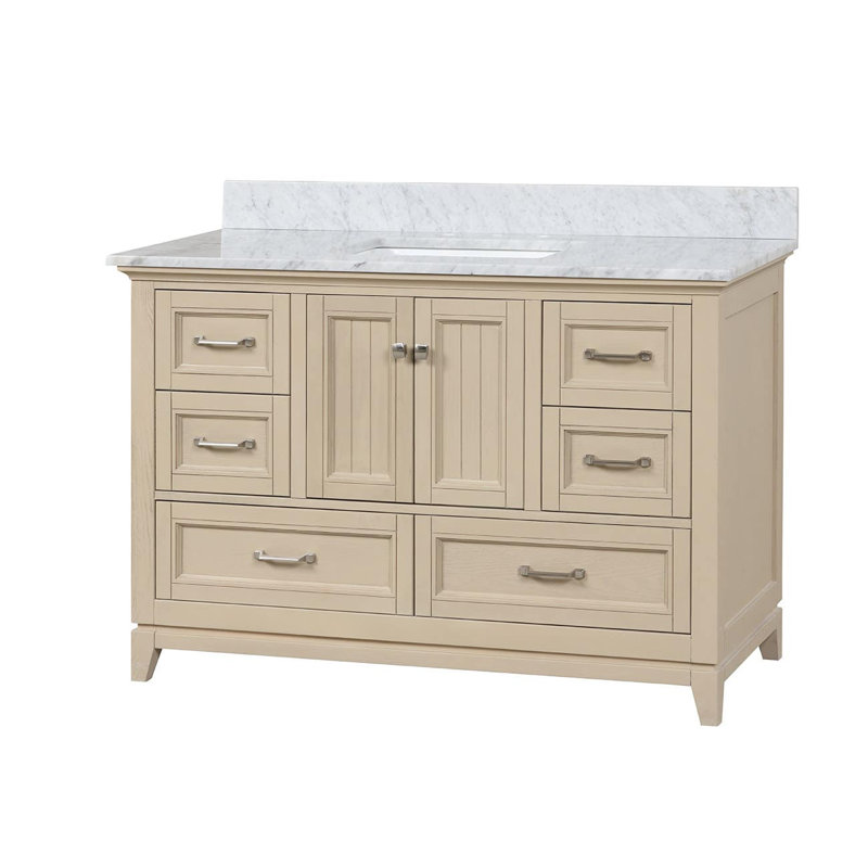47.25'' Single Bathroom Vanity with Marble Top, Light Oak