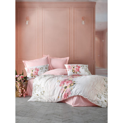 Ensemble de housse de couette 100% coton beige / rose / blanc Witsham