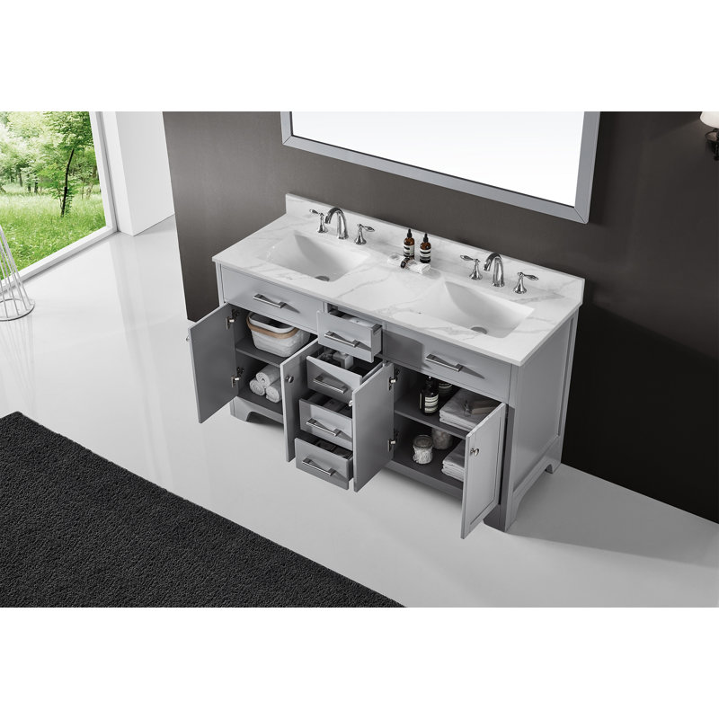 Meuble-lavabo 60 po Claristine, Blanc / veine grise, Gris