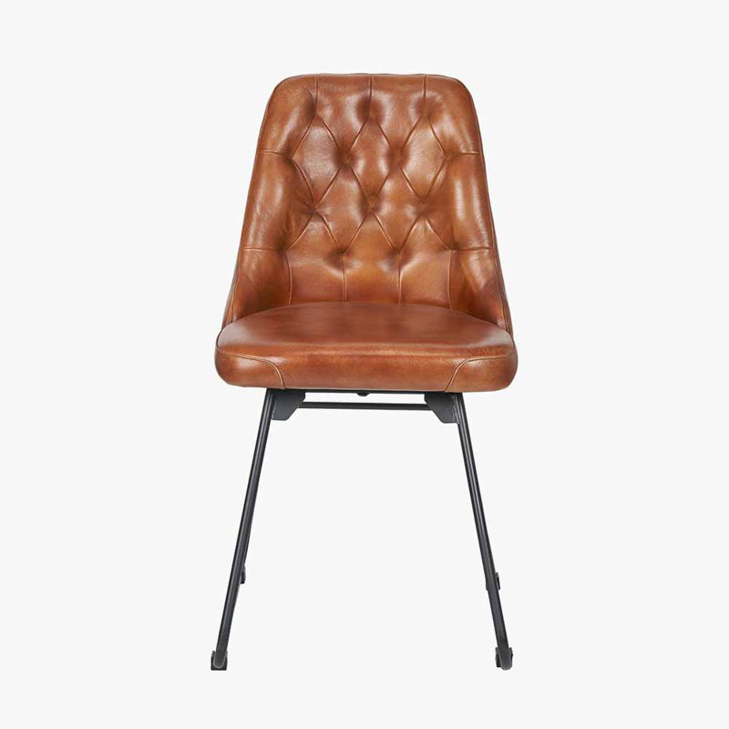 Camillo 49cm H Genuine Leather Upholstered Metal Upholstered Back Accent, Brown