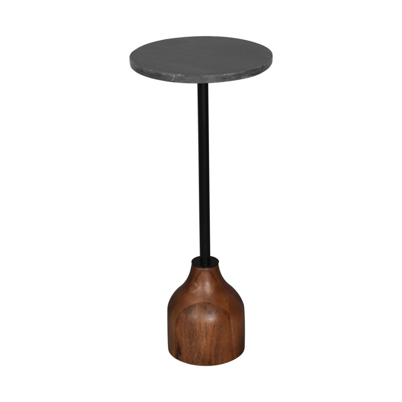 Transitional Handmade Solid Hardwood & Marble Martini Drink Table