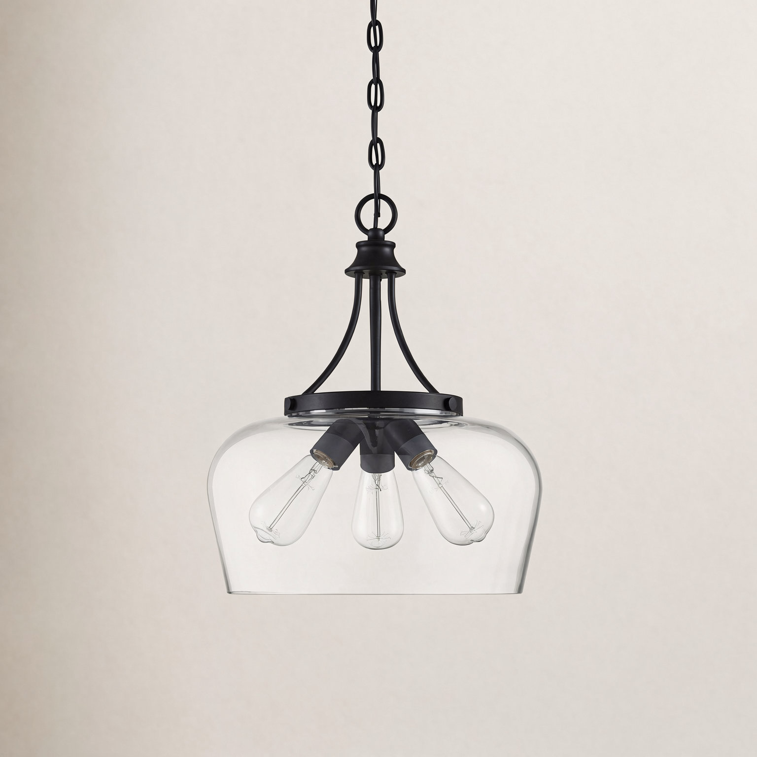 Breena Dimmable 3-Light Pendant, Matte Black, Clear