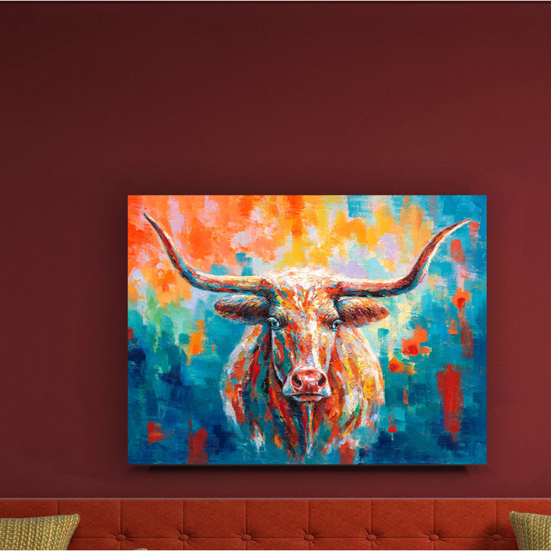 Bétail en flammes - peinture sur toile tendue, H 36 po x l 48 po x P 1,5 po