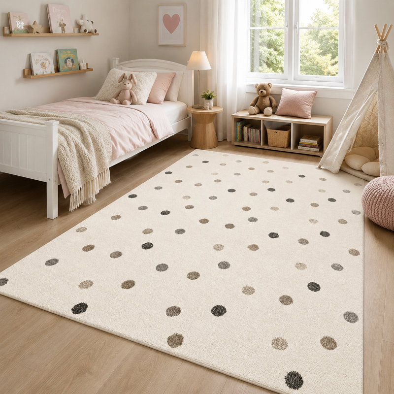 Tapis pour enfants à pois crème, Rectangle 5'3" x 7'3", Multicolore