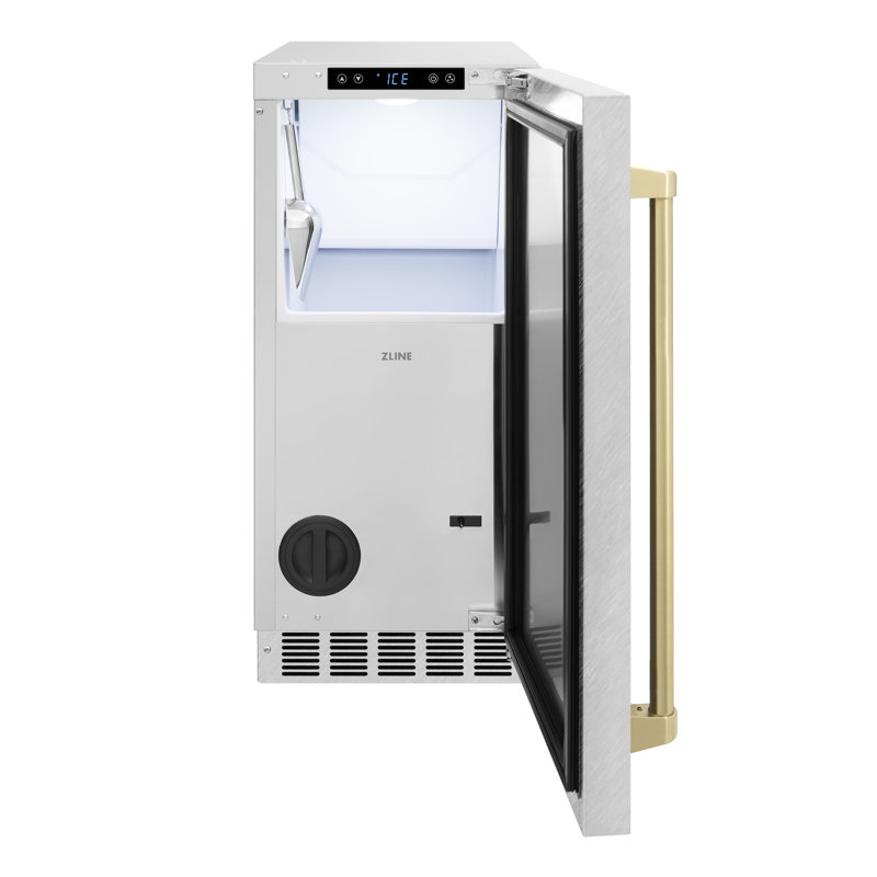 ZLINE Autograph 15 inch Touchstone Clear Cube Ice Maker w/ Polished Gold Handle, Satin Stainless Steel/Champagne Bronze