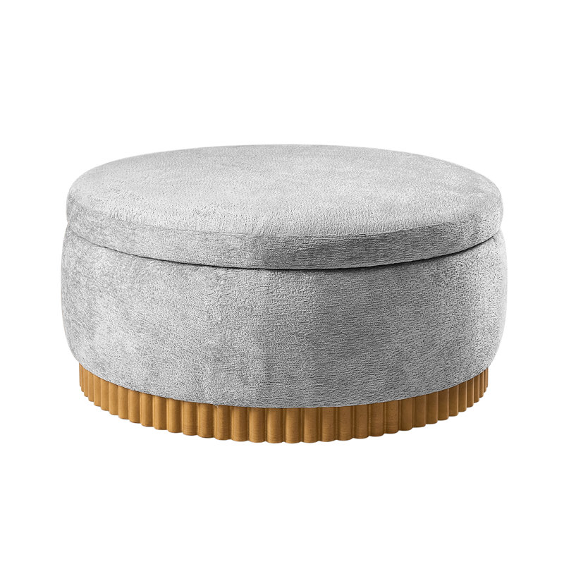 Lessman Modern 35"W Solid Wood Full Assembly Cocktail Storage Round Ottoman With Reversible Tray Top, Gray