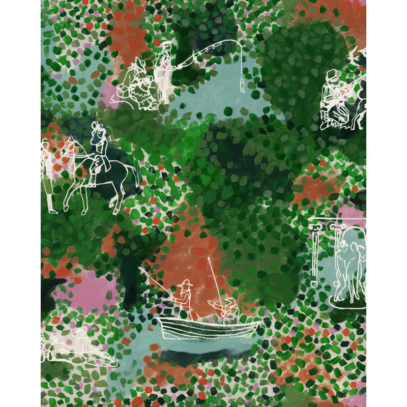 CASTLE'S GARDEN Verdant Green Wallpaper, Green/Cream/Pink/Orange