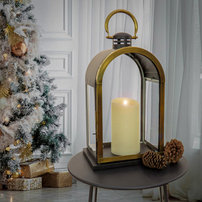 Stainless Steel Tabletop Lantern, 21.7" H x 9.8" W x 11.8" D