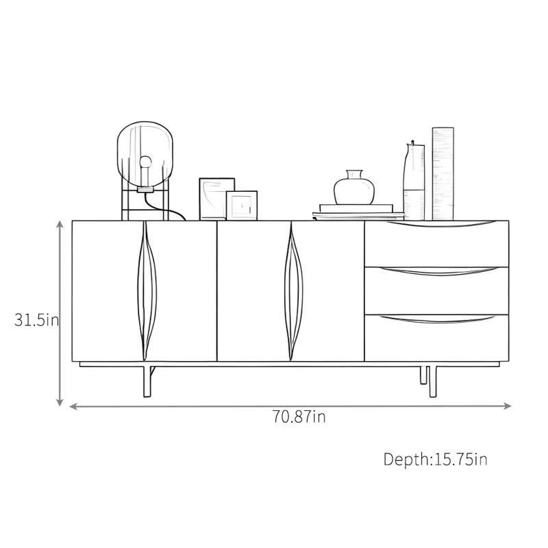 Buffet rouge Creative, H 31,5 po x l 70,87 po x P 15,75 po