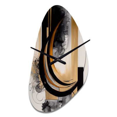 Gold Touch Art Deco II - Abstract Unique Shape Metal Clock, Black Asymmetrical Wall Clock Print