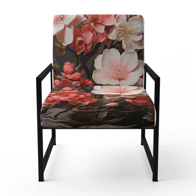 Apple Blossom Surreal Blooms I - Upholstered Cottage Arm Chair, Apple Blossom Accent Chair